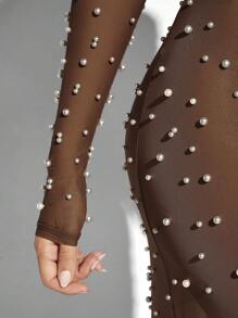 Hauture Sheer Maxi Party Dress With Pearl Embellishments