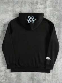 Manfinity EMRG 男士大码休闲字母印花羊毛连帽衫，秋冬 - 黑色 - 查看 2