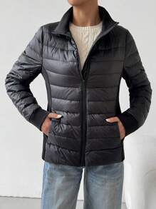 SHEIN EZwear Women's Solid Color Long Sleeve Casual Hooded Down Coat