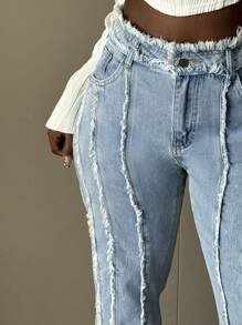 Amerikanische Streetwear Mode Frauen Jeans mit ausgefranstem Saum