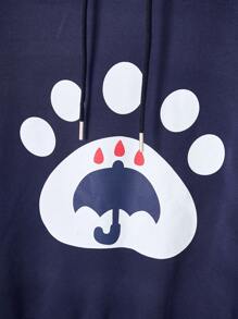 男士新款时尚趣味老鼠耳朵和熊掌印花连帽运动衫，藏青色配云朵心形图案 - 家庭装妈妈和我（3 件单独出售） - 藍色 - 查看 4