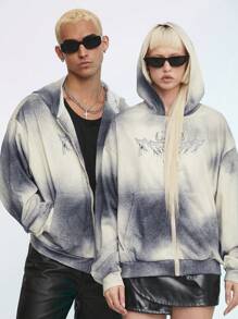 Manfinity VCAY Men's Knit Tie Dye Gradient Printed Hooded Long Sleeve Casual Sweatshirt, Suitable For Spring And Autumn Halloween, For Fall Winter