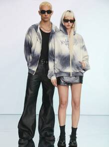 Manfinity VCAY Men's Knit Tie Dye Gradient Printed Hooded Long Sleeve Casual Sweatshirt, Suitable For Spring And Autumn Halloween, For Fall Winter