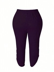 SHEIN LUNE Plus Size Solid Color Ruched Minimalist Casual Pants