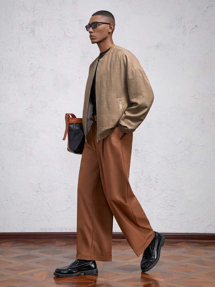 Veste décontractée à col rond, coupe slim, manches longues, pour homme. Idéale pour l'automne et l'hiver