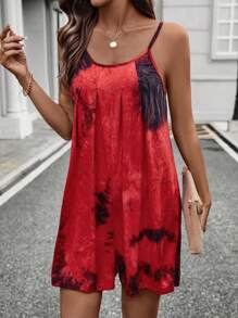 SHEIN LUNE 女士夏季扎染印花褶皱休闲宽松连身裤 - 彩色 - 查看 4