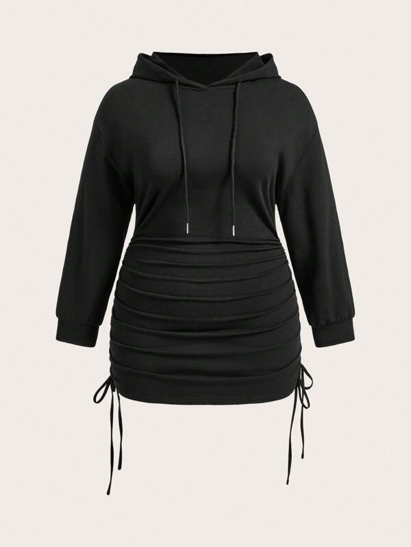 SHEIN EZwear Plus Drawstring Side Hoodie Dress Graduation,Back To School Outfits,Graduation,Teacher Outfits For Women,Back To School