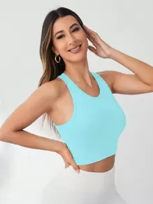 Core Rhythm Pima Reflective Slit Tank Top Gym Summer Workout Tank Top - Mint Blue - View 5