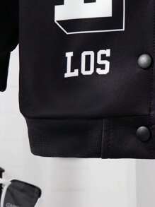 SHEIN Young Girls Autumn/Winter Printed Casual Biker Jacket, Long Sleeve Outerwear