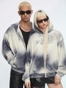 Manfinity VCAY Men's Knit Tie Dye Gradient Printed Hooded Long Sleeve Casual Sweatshirt, Suitable For Spring And Autumn Halloween, For Fall Winter