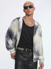 Manfinity VCAY Men's Knit Tie Dye Gradient Printed Hooded Long Sleeve Casual Sweatshirt, Suitable For Spring And Autumn Halloween, For Fall Winter