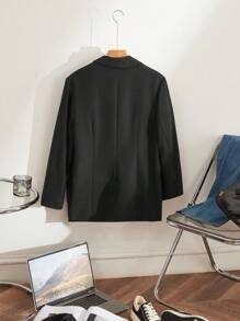 SHEIN EZwear Plus Size Long Sleeve Business Buttoned Suit, Elegant And Sophisticated For Work - Black - View 2