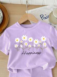 SHEIN Sommer Baby Mädchen Lässig Einfach Kurzarm Shorts Set, Modischer Weit geschnittener Stil