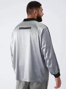 Manfinity VCAY Chemise polo à manches raglan avec imprimé lettre, style casual grande taille pour homme, printemps et automne - Gris - Voir 2