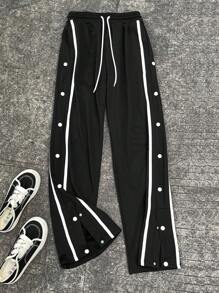 Coolane Pantalón deportivo para mujer con textura estriada y decoración, para usar en otoño, estilo urbano, de vuelta al colegio - Negro - Ver 1