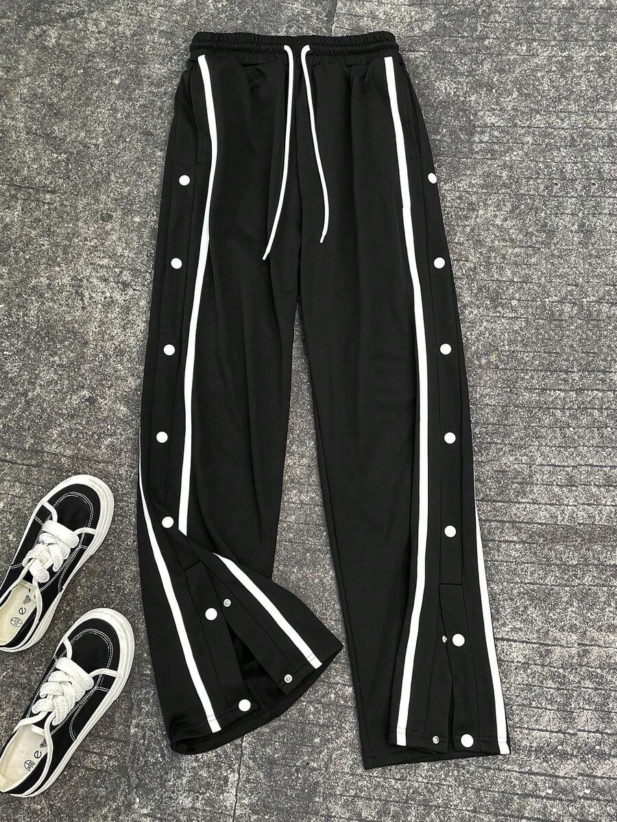 Coolane Pantalón deportivo para mujer con textura estriada y decoración, para usar en otoño, estilo urbano, de vuelta al colegio - Negro - Ver 1
