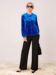 Miaspire Women's Round Neck Button Front Long Sleeve Stylish Elegant Blouse