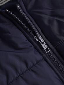 SHEIN 青少年男童休闲连帽条纹拉链加厚外套，保暖，秋冬季节，简约百搭风格 - 寶藍色 - 查看 6