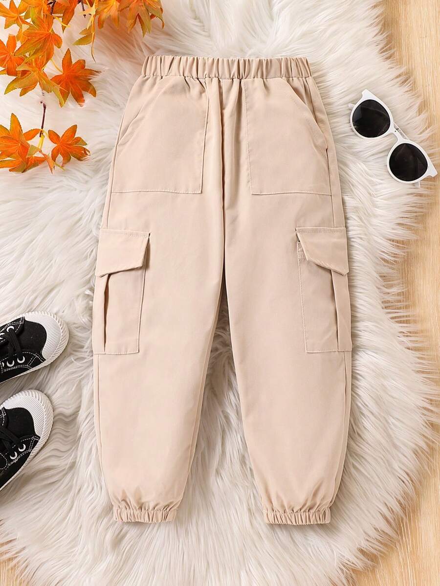 SHEIN Young Boy & Young Boy Casual Khaki Cargo Pants, Suitable For Pairing With Various Casual Jackets, Coats, Hoodies And Tops, For Everyday Wear In Autumn/Winter