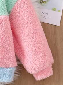 SHEIN Chaqueta estilo teddy de bloques de color con hombros caídos para niña joven, sudaderas, imprescindible para chica cool, versátil, ideal para uso casual y diario, y para la escuela en otoño e invierno