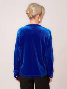Miaspire Women's Round Neck Button Front Long Sleeve Stylish Elegant Blouse