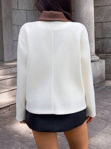 SHEIN Unity Abrigo corto de mujer con diseño de lazo, elegante y sofisticado, chaqueta de terciopelo con contraste de color para otoño/invierno