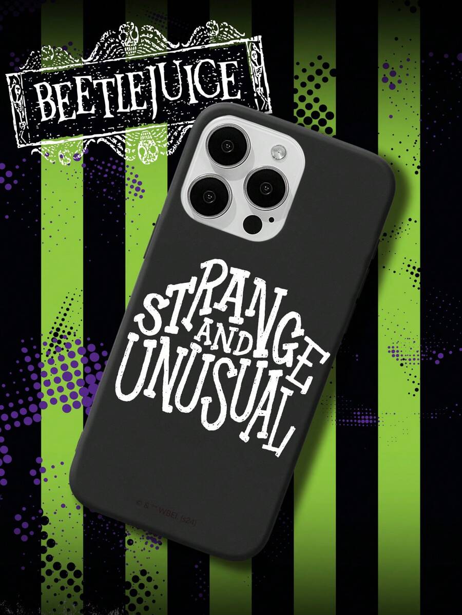 Beetlejuice X SHEIN Letter Print Black  Phone Case ,Compatible With IPhone - Black - View 1