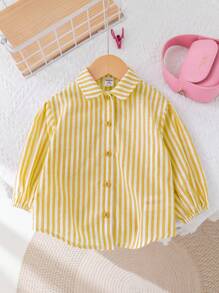 SHEIN LMoss Kids Chemise à manches longues rayée, mignonne et polyvalente pour bébé fille, pour l'extérieur et les vacances