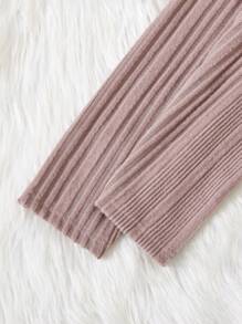 2pcs Tween Girl Half-Turtleneck Gigot Sleeve T-Shirt & Knitted Leggings Set, Lotus Pink