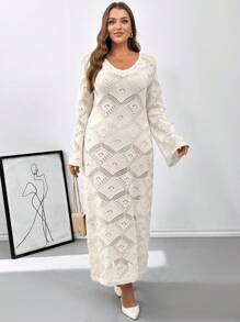 SHEIN Essnce Plus Size Women's Casual Long Sleeve Knit Sweater Dress