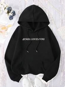 INAWLY Women's Casual Slogan Print Hooded Sweatshirt, Fall/Winter,Long Sleeve Tops Graduation,Back To School Outfits,Graduation,Teacher Outfits For Women,Back To School Pullover - Black - View 2