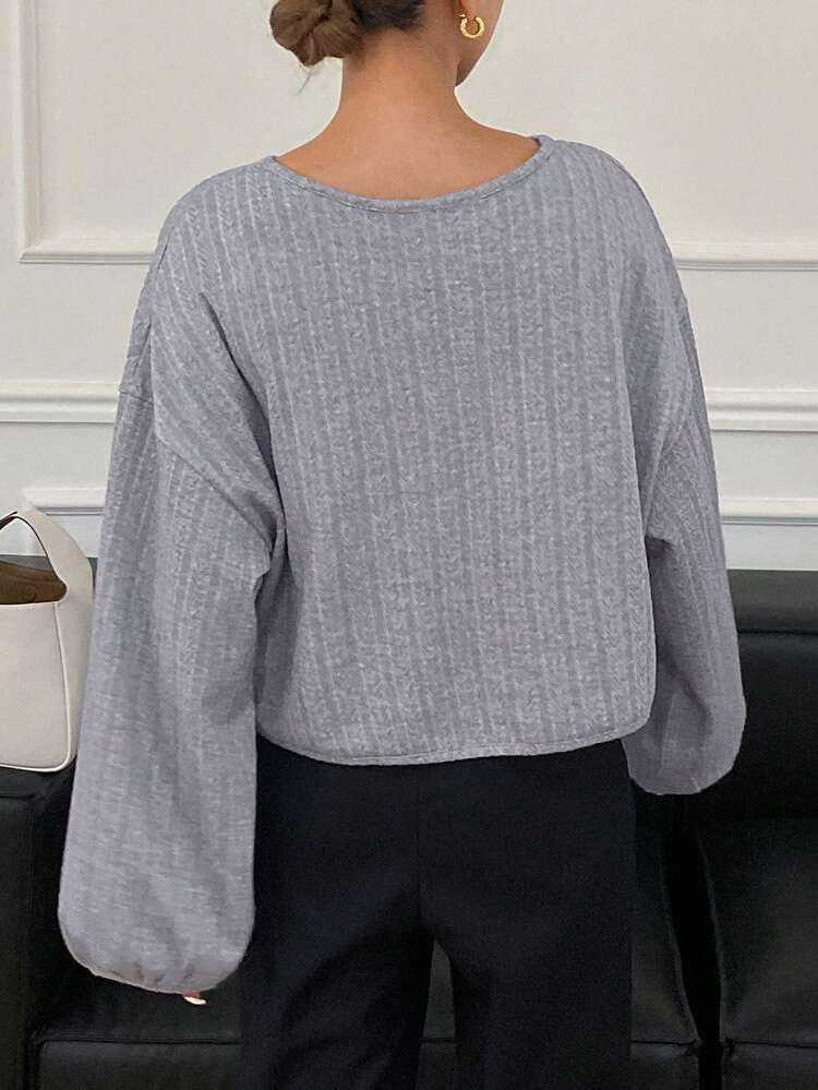 Textured Casual Round Neck T-Shirt For Women Long Sleeve Women Tops