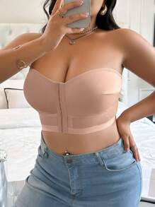 DesireSculpt 1 件大码前扣无钢圈文胸 - 杏色 - 查看 4