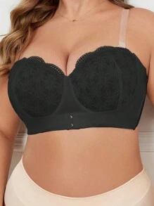 1pc Plus Size Lace Underwire Bra, Lingerie - Black - View 5