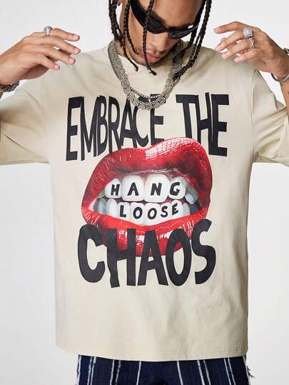 Manfinity VCAY 男士宽松印花圆领短袖T恤，适合夏季