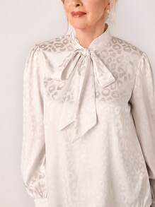 SHEIN LUNE Women's Elegant Leopard Print Jacquard Tie Collar Shirt, Spring Autumn - Apricot - View 4