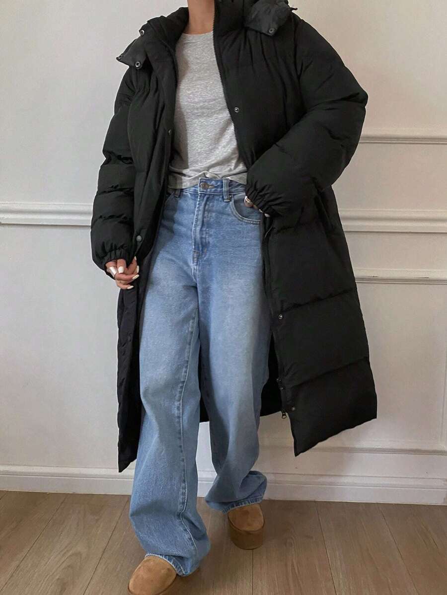 DAZY Women's Loose Fit Hooded Zipper Long Sleeve Padded Coat, Winter Clothes, Winter Women Clothes, Padded Coat Women - Black - View 1