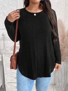 SHEIN LUNE Plus Size Casual Solid Color Long Sleeve T-Shirt Winter Clothes