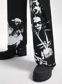 Manfinity VCAY Pantaloni lungi țesăți cu picior drept și imprimați, pentru bărbați