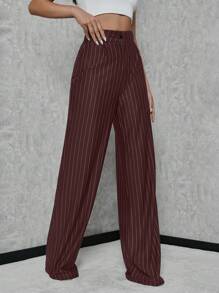 SHEIN Tall Womens Striped Elegant Pants For Commuting - Brown - View 4