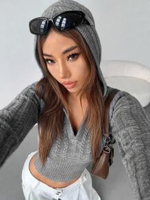 SHEIN Unity 纯色长袖简约连帽毛衣，休闲日常穿着 - 灰色 - 查看 4