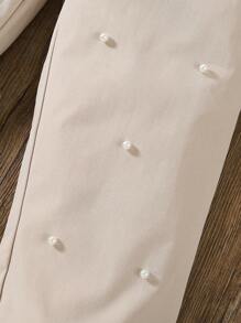 SHEIN 年轻女孩休闲水钻装饰长裤 - 杏色 - 查看 4