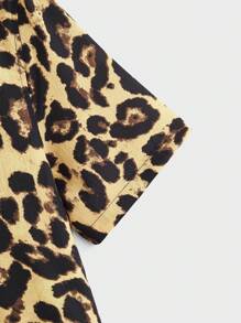 GENTILAND Áo sơ mi nam tay ngắn họa tiết da báo thời trang, mùa hè - Màu vàng - Xem 3