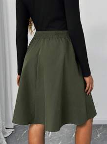 SHEIN Pregnant Women's Solid Color Front Button Casual Skirt, Spring & Autumn, For Maternity - Army Green - View 2