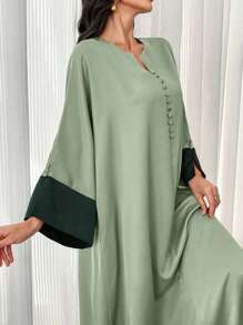 Al Najma Đầm Maxi Ả Rập Tay Loe Màu Tương Phản Cổ Chữ V Cho Nữ, Đầm Dài Tay Phong Cách Thanh Lịch, Trang Trọng, Che Phủ Toàn Bộ, Thích Hợp Cho Các Bữa Tiệc Thường Ngày/Ngày Lễ/Buổi Tối/Khách Dự Tiệc Cưới - màu xanh lá - Xem 4