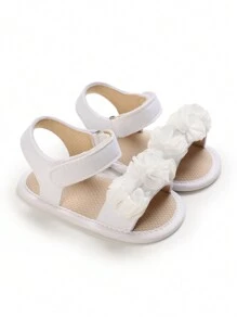 1pair Infant Girls' Hook And Loop Soft Bottom Summer Sandals - White - View 7