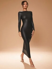 SHEIN Unity Dress With Shoulder Pads - Black - View 2