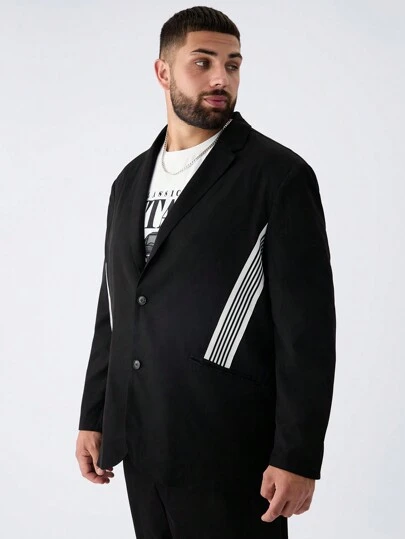 Manfinity VCAY 2 件大码男士休闲宽松编织长袖夹克和直筒裤套装，适合秋冬季