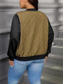 SHEIN Essnce Plus Size Women Color Block Loose Casual Fashion Green Jacket