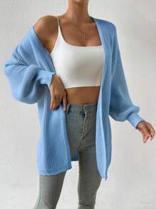 Chiquease Áo khoác cardigan tay Bishop màu trơn giản dị, mùa thu - Màu xanh ngọc - Xem 5
